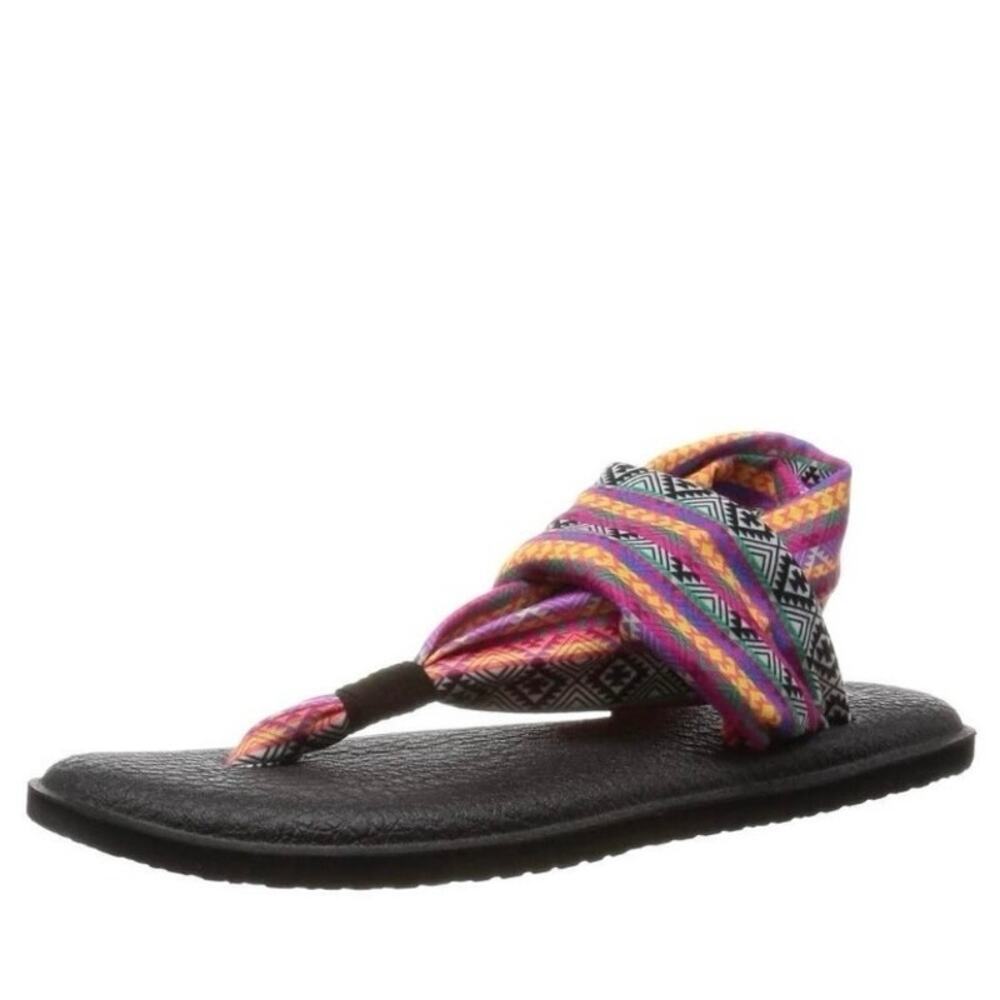 Sanuk Women's Sz 8 Yoga Sling 2 Magenta Multi Print Sandal Flip-Flop Comfy Soft